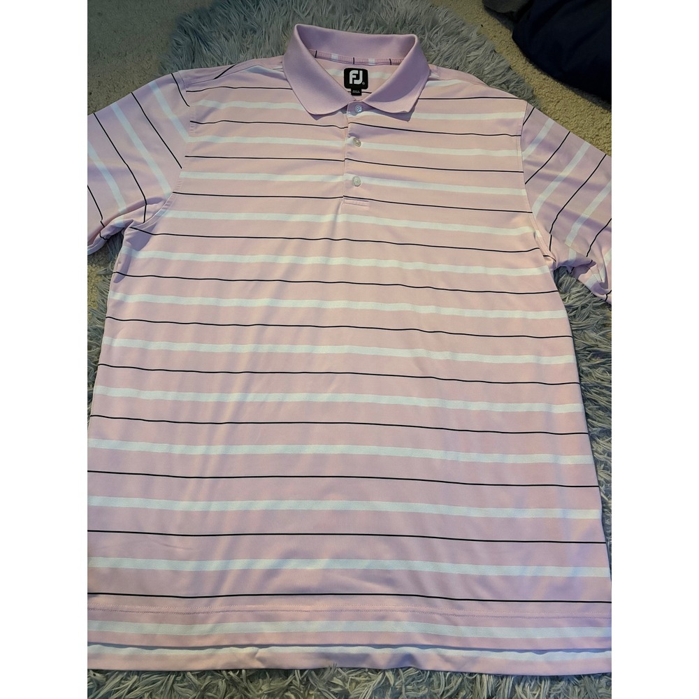 FootJoy FJ Golf Polo Shirt XL Pink White Stripe Performance Stretch Mens‎
